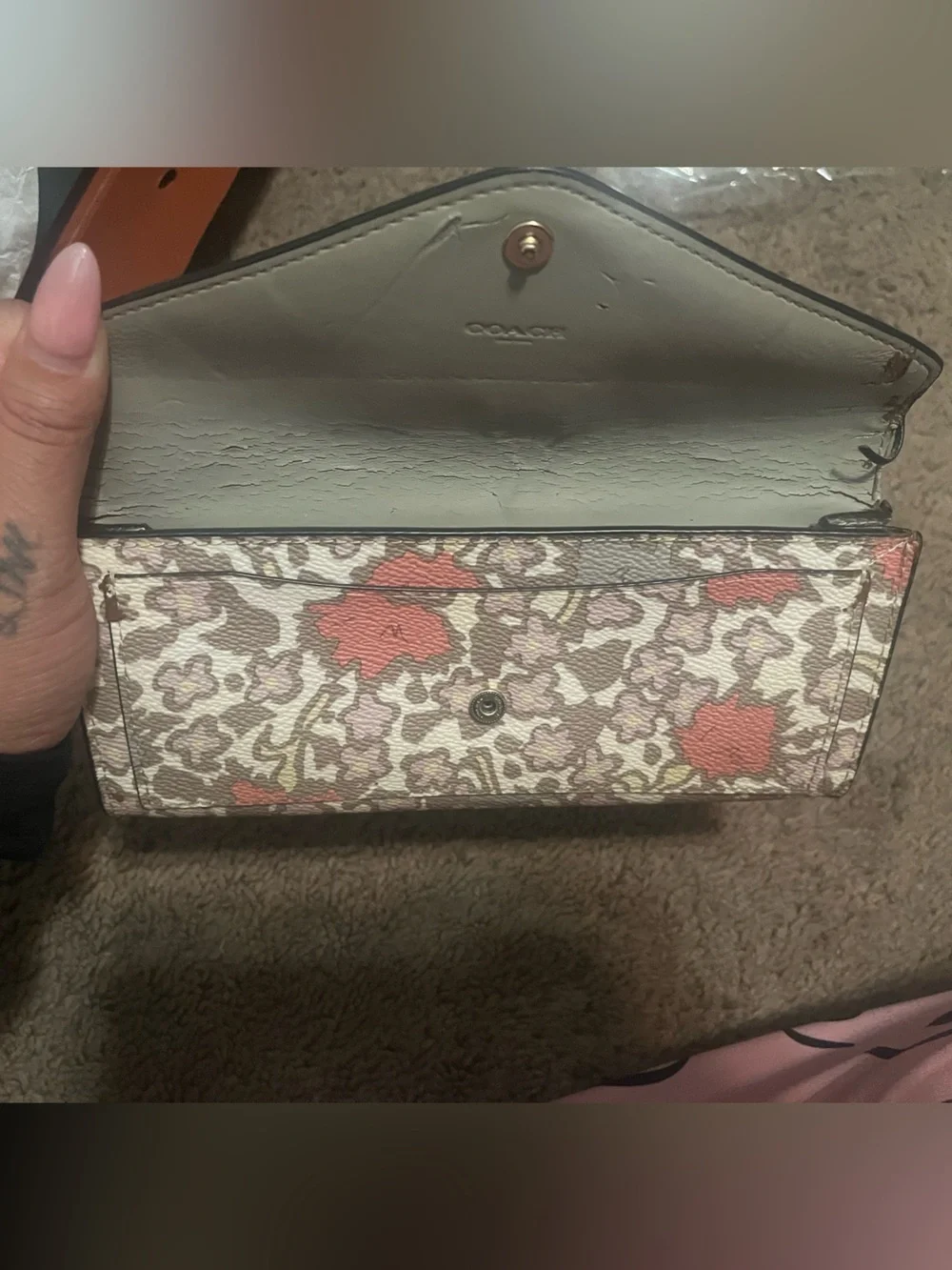 Coach Floral Envelope Wallet in Cream, Pink & Green